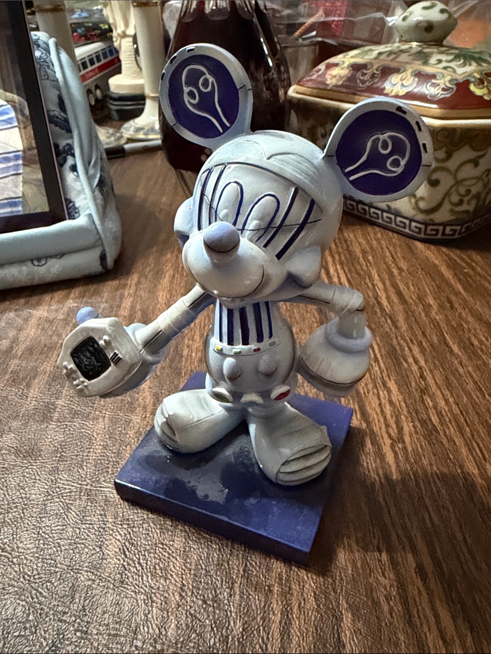 Blue and White Mouse Figurine Decorative Accent